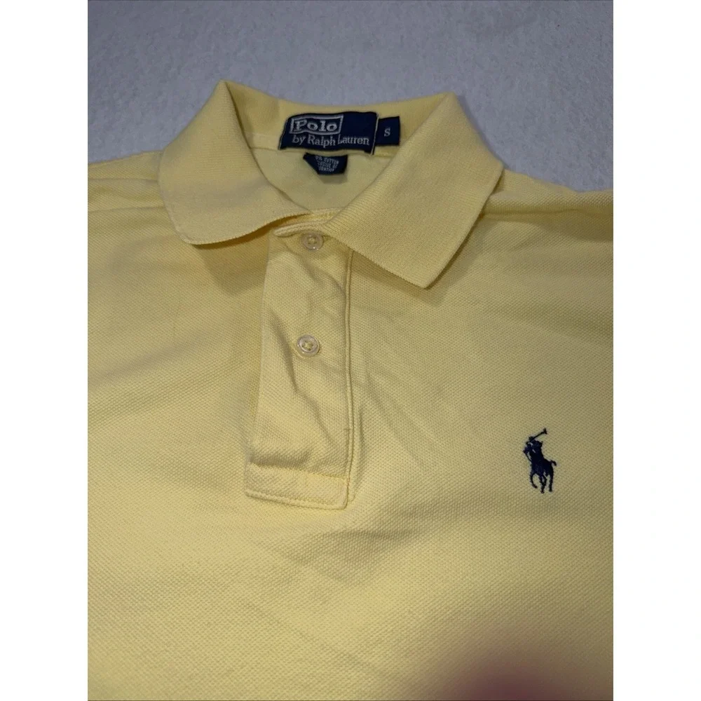 Ralph Lauren Polo Shirt Mens Small Yellow, Navy Blue Pony Casual Short Sleeve